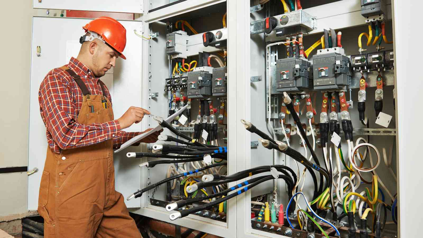 Electrical installation work during an office renovation